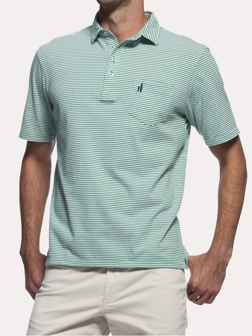 Johnnie-O Men's Green Striped Cotton Polo Shirt